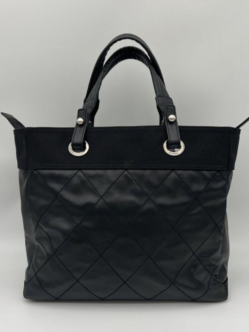 Chanel Paris Biarritz Tote MM 2-Way Nylon Leather Black Silver - Picture 3 of 15
